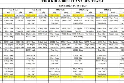 Thời khoá biểu từ tháng 9 năm 2025.